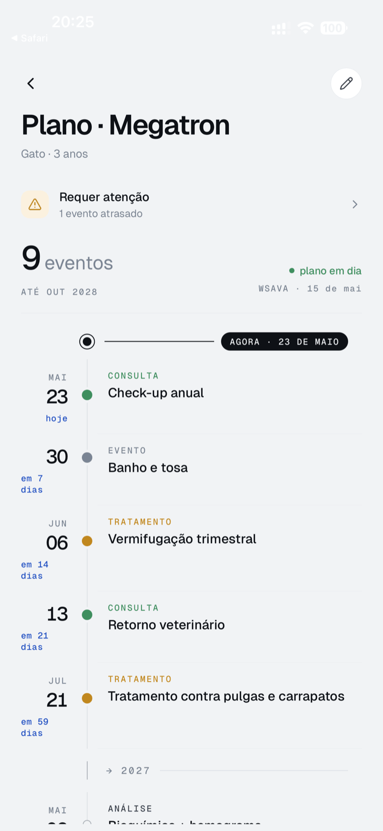 Tela do plano de saúde do aplicativo Platera